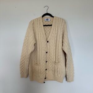 John Molloy V Neck Cardigan Cable Knit Wool XL